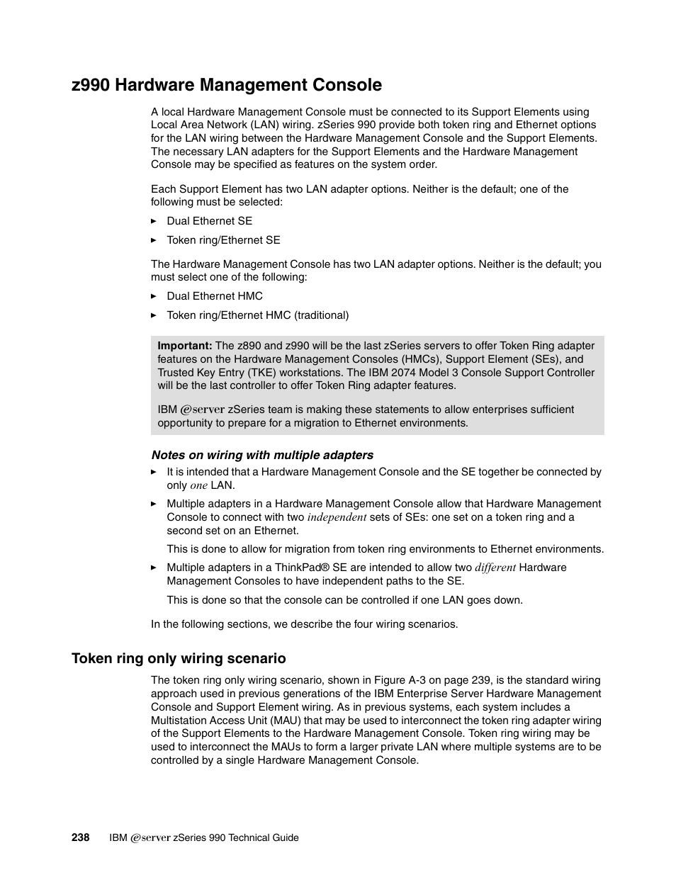 Z990 hardware management console, Token ring only wiring scenario | IBM 990 User Manual | Page 250 / 284