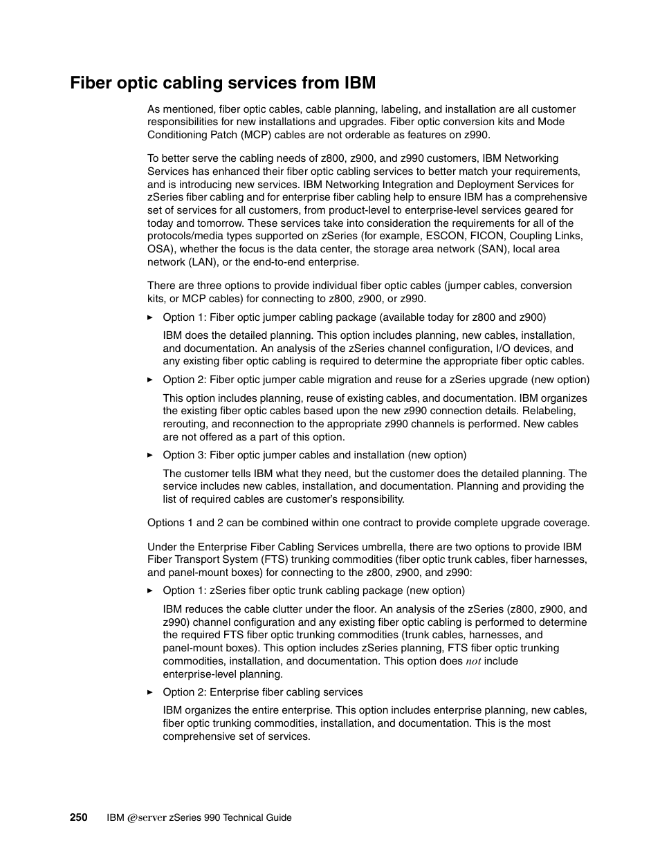 Fiber optic cabling services from ibm | IBM 990 User Manual | Page 262 / 284