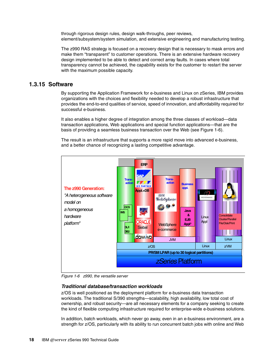 15 software, Zseries platform, Traditional database/transaction workloads | IBM 990 User Manual | Page 30 / 284