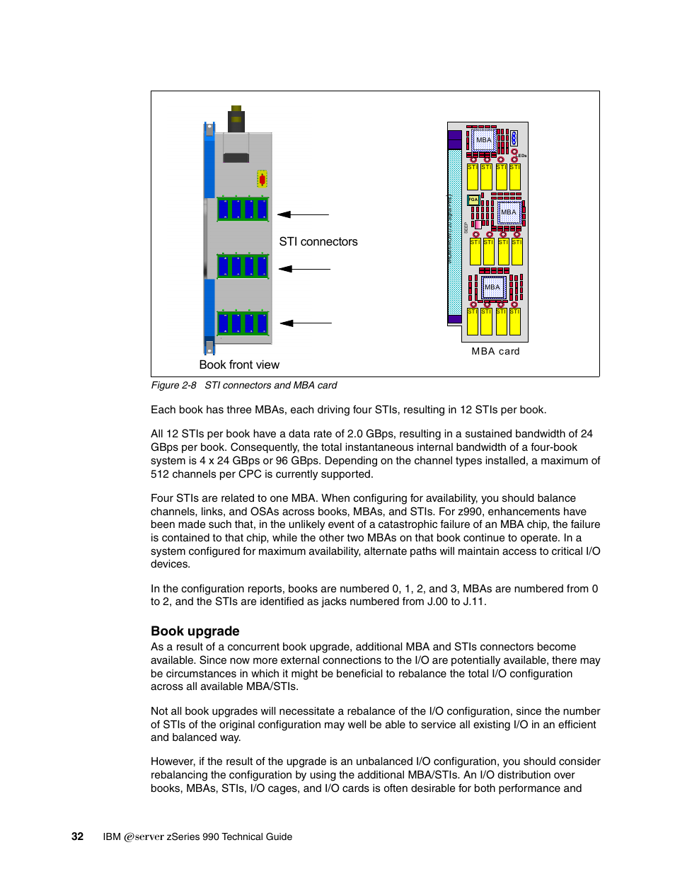 Book upgrade, Book front view sti connectors | IBM 990 User Manual | Page 44 / 284