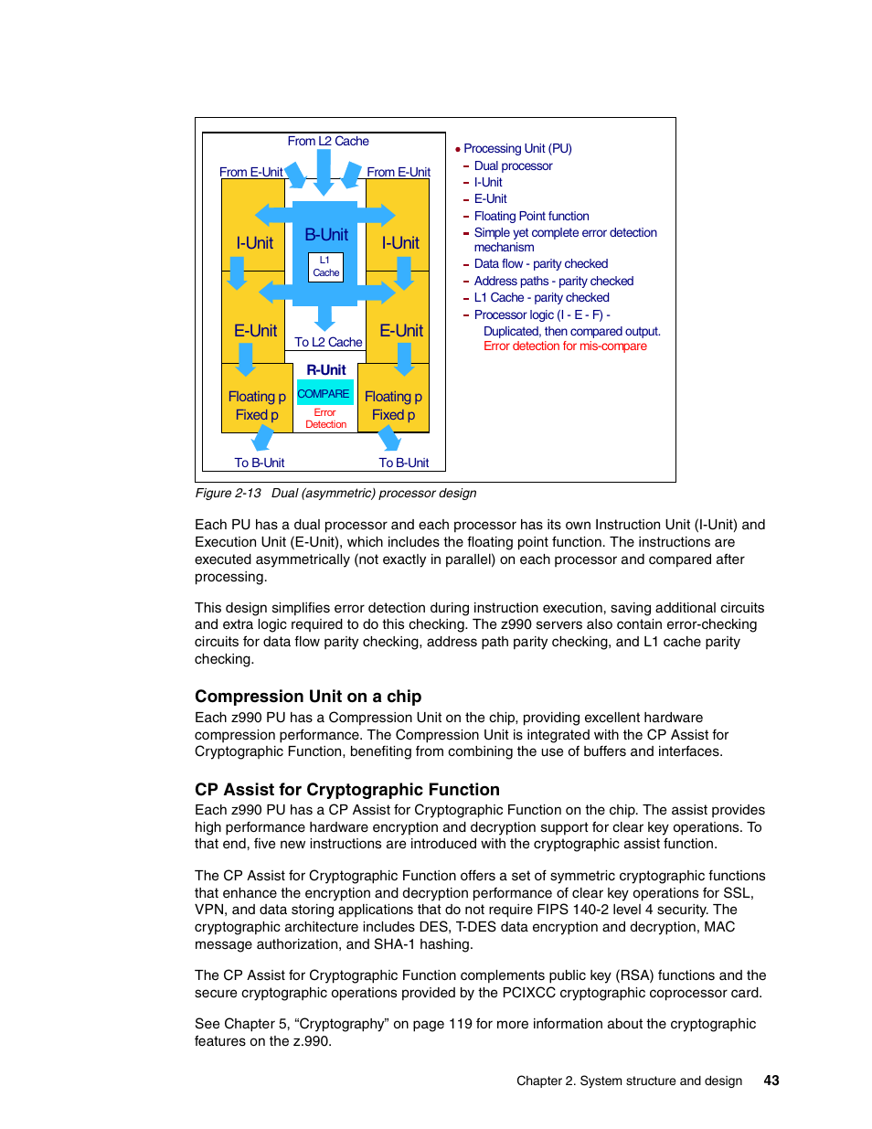 Compression unit on a chip, Cp assist for cryptographic function, I-unit e-unit i-unit b-unit e-unit | IBM 990 User Manual | Page 55 / 284