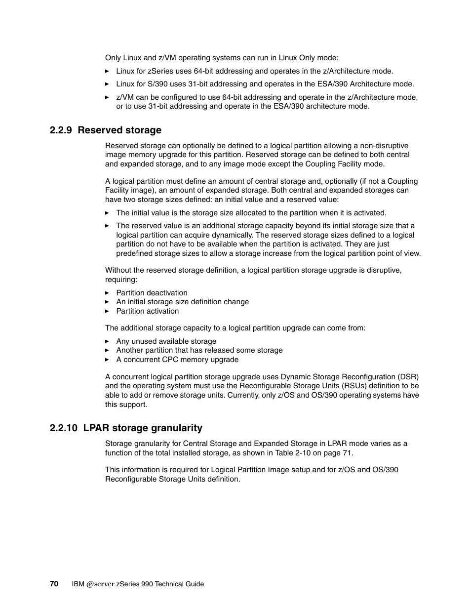 9 reserved storage, 10 lpar storage granularity, 9 reserved storage 2.2.10 lpar storage granularity | IBM 990 User Manual | Page 82 / 284