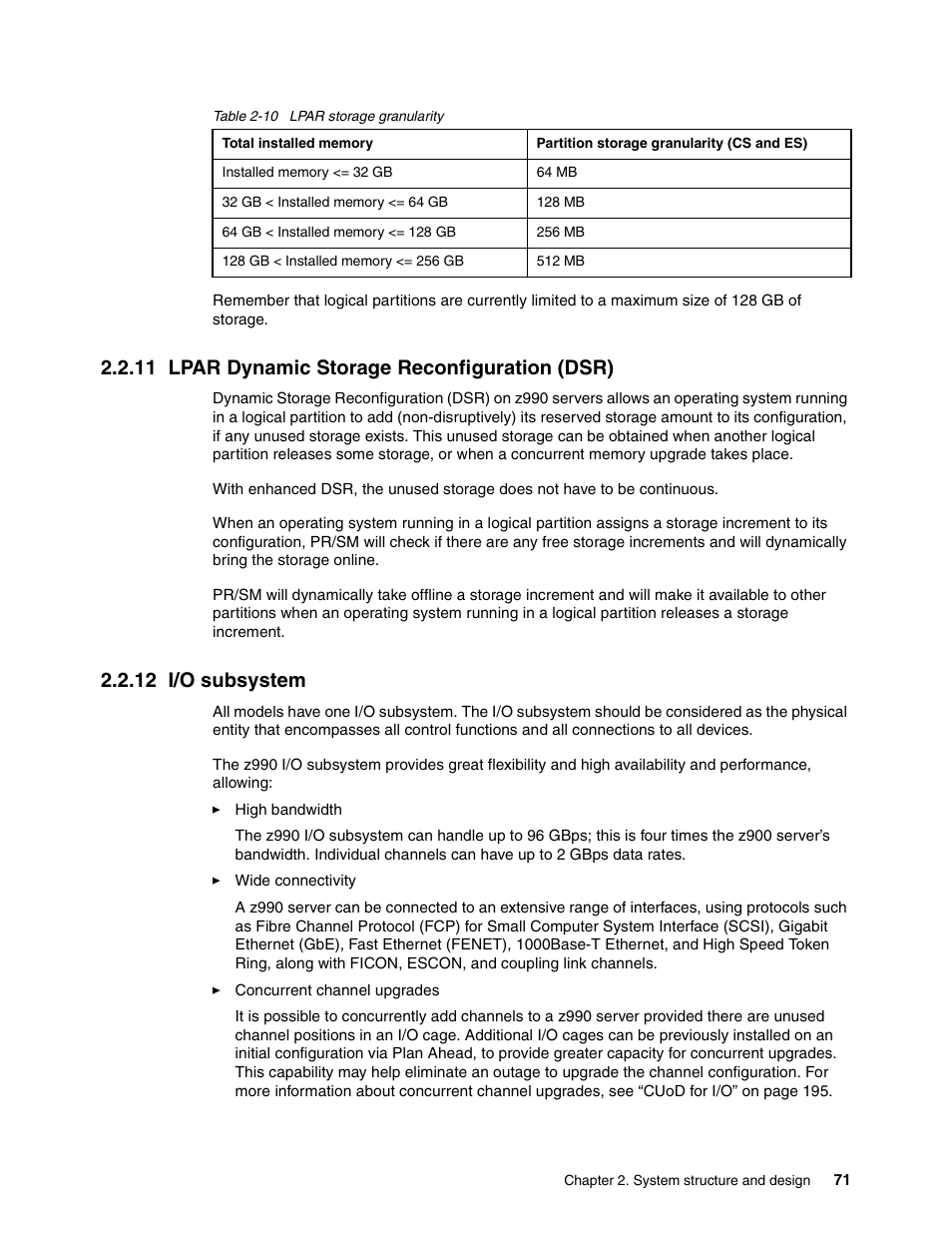 11 lpar dynamic storage reconfiguration (dsr), 12 i/o subsystem | IBM 990 User Manual | Page 83 / 284