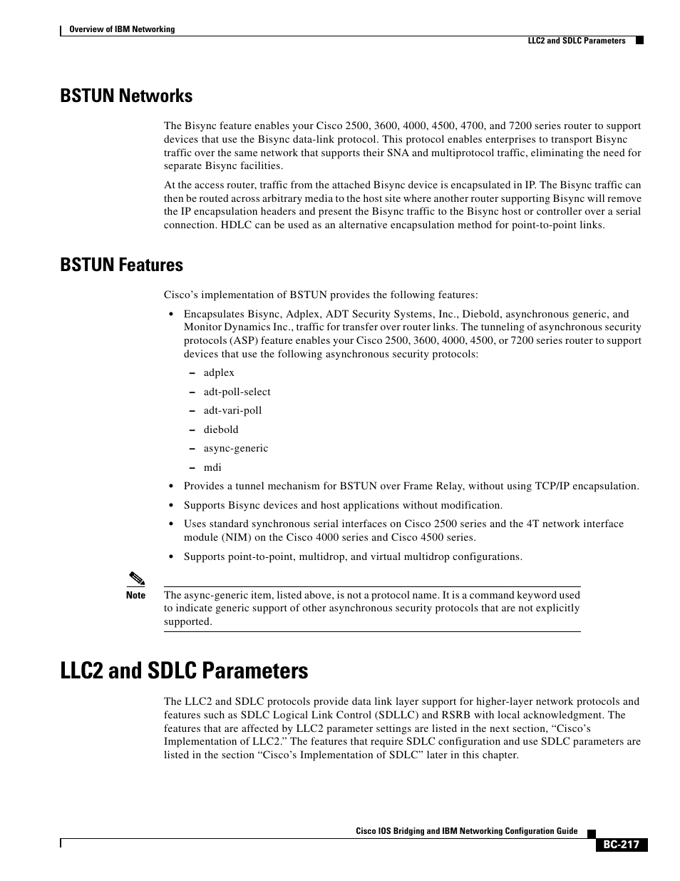 Bstun networks, Bstun features, Llc2 and sdlc parameters | IBM BC-203 User Manual | Page 15 / 52