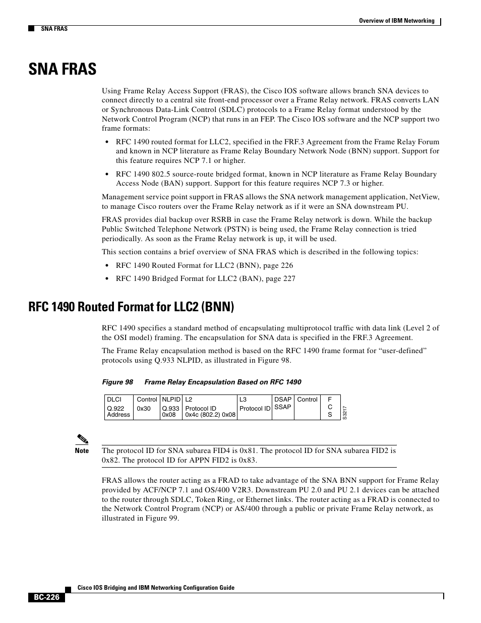 Sna fras, Rfc 1490 routed format for llc2 (bnn) | IBM BC-203 User Manual | Page 24 / 52