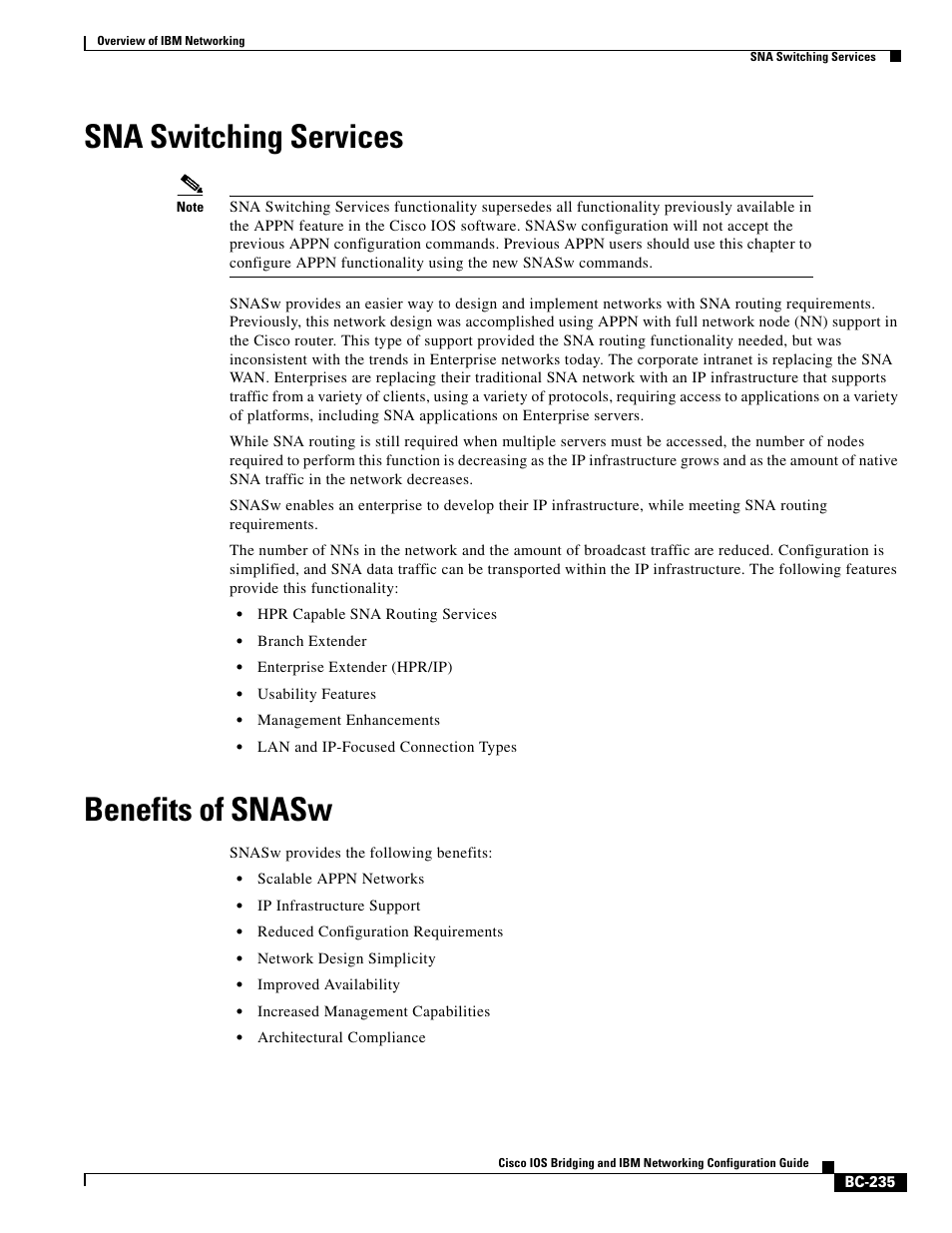 Sna switching services, Benefits of snasw | IBM BC-203 User Manual | Page 33 / 52