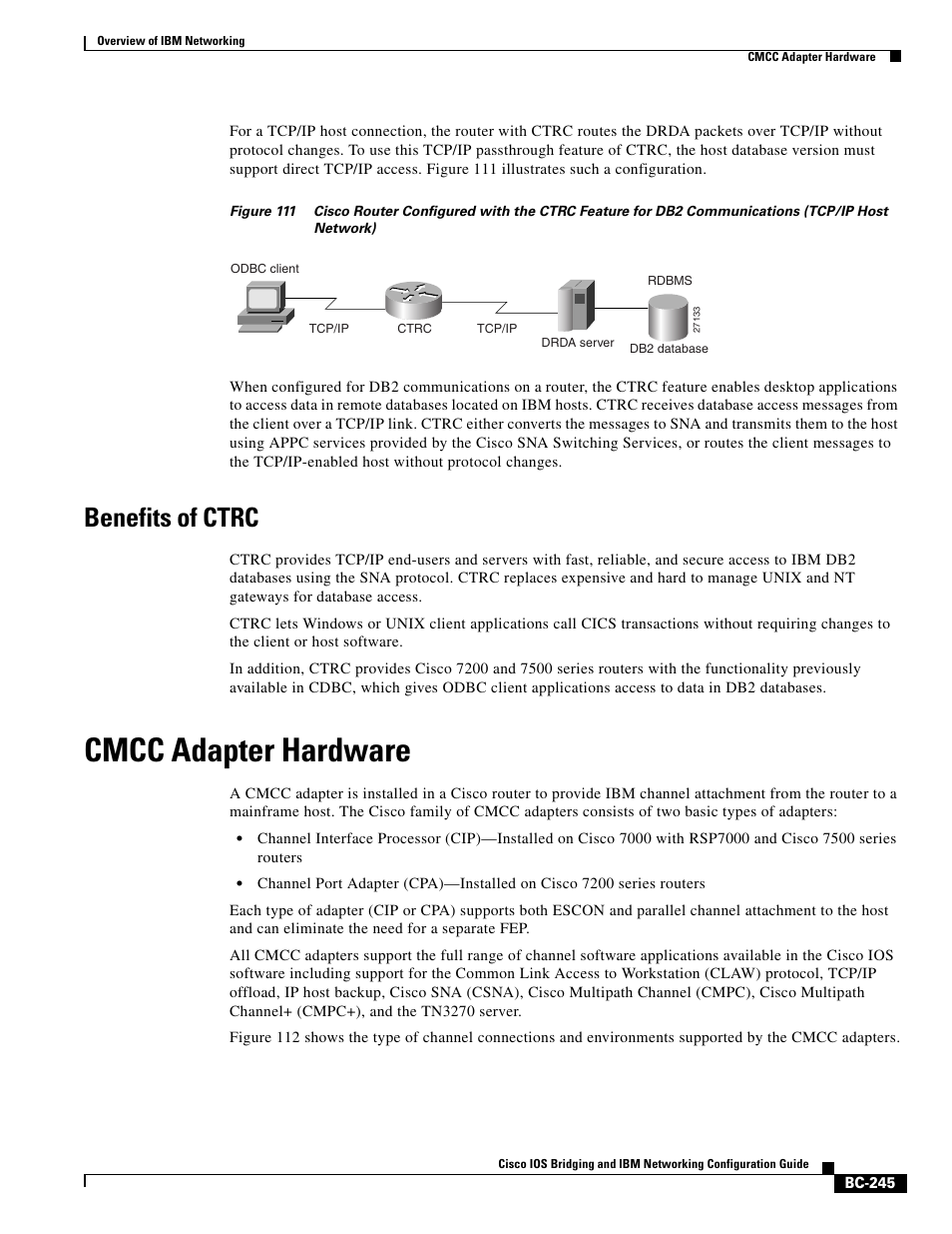 Benefits of ctrc, Cmcc adapter hardware | IBM BC-203 User Manual | Page 43 / 52