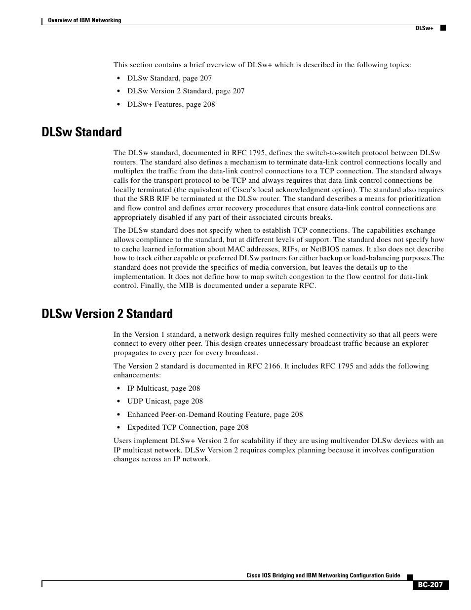 Dlsw standard, Dlsw version 2 standard | IBM BC-203 User Manual | Page 5 / 52