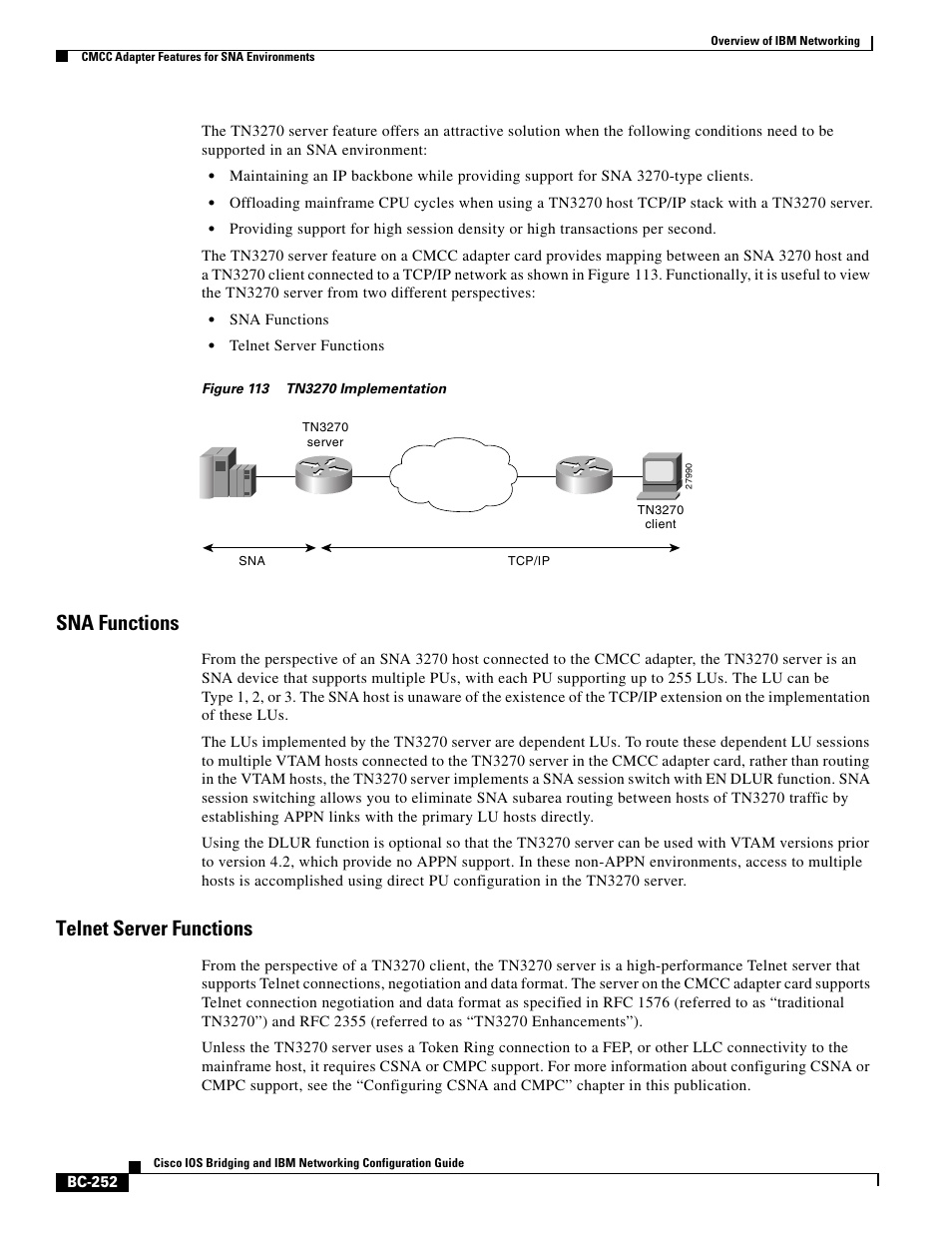 Sna functions, Telnet server functions | IBM BC-203 User Manual | Page 50 / 52