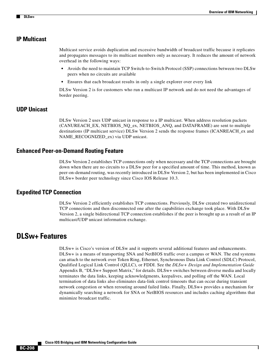 Ip multicast, Udp unicast, Enhanced peer-on-demand routing feature | Expedited tcp connection, Dlsw+ features | IBM BC-203 User Manual | Page 6 / 52