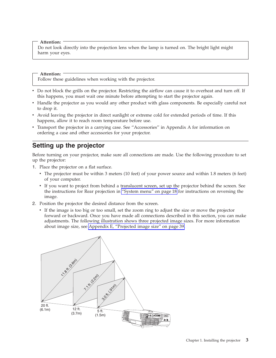 Setting up the projector | IBM MICROPORTABLE ILM300 User Manual | Page 13 / 66