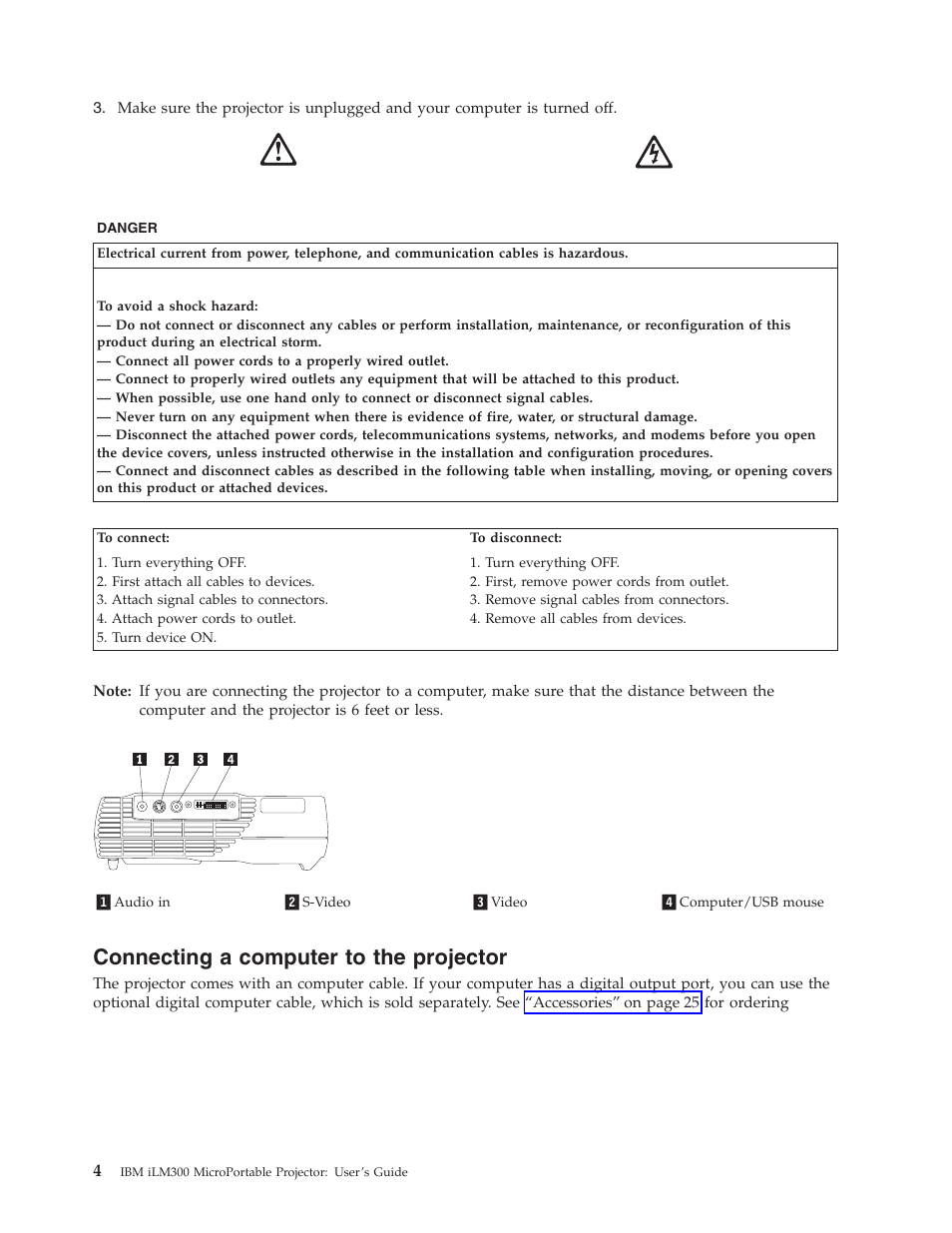 Connecting a computer to the projector, Setting up the projector | IBM MICROPORTABLE ILM300 User Manual | Page 14 / 66