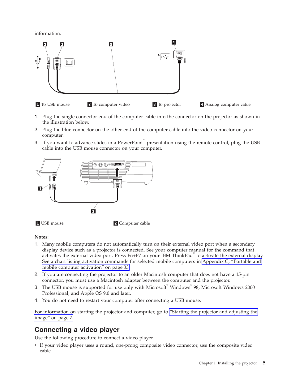 Connecting a video player | IBM MICROPORTABLE ILM300 User Manual | Page 15 / 66