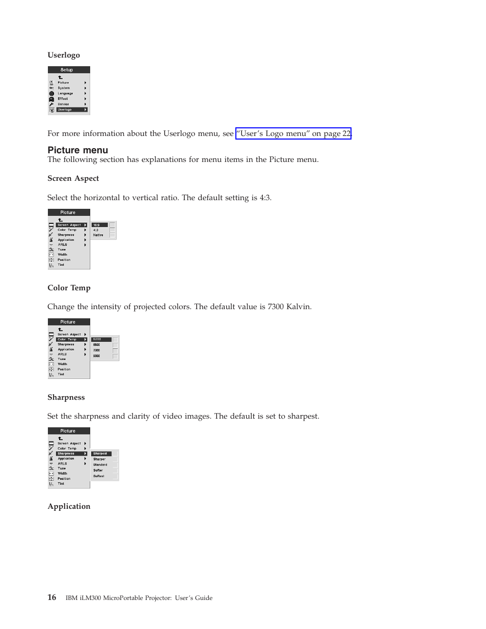 Picture menu | IBM MICROPORTABLE ILM300 User Manual | Page 26 / 66