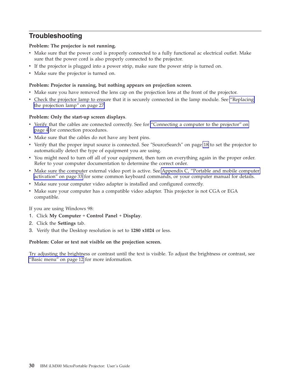 Troubleshooting | IBM MICROPORTABLE ILM300 User Manual | Page 40 / 66