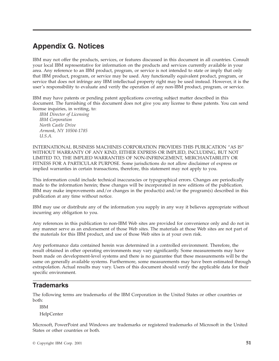 Appendix g. notices, Trademarks | IBM MICROPORTABLE ILM300 User Manual | Page 61 / 66