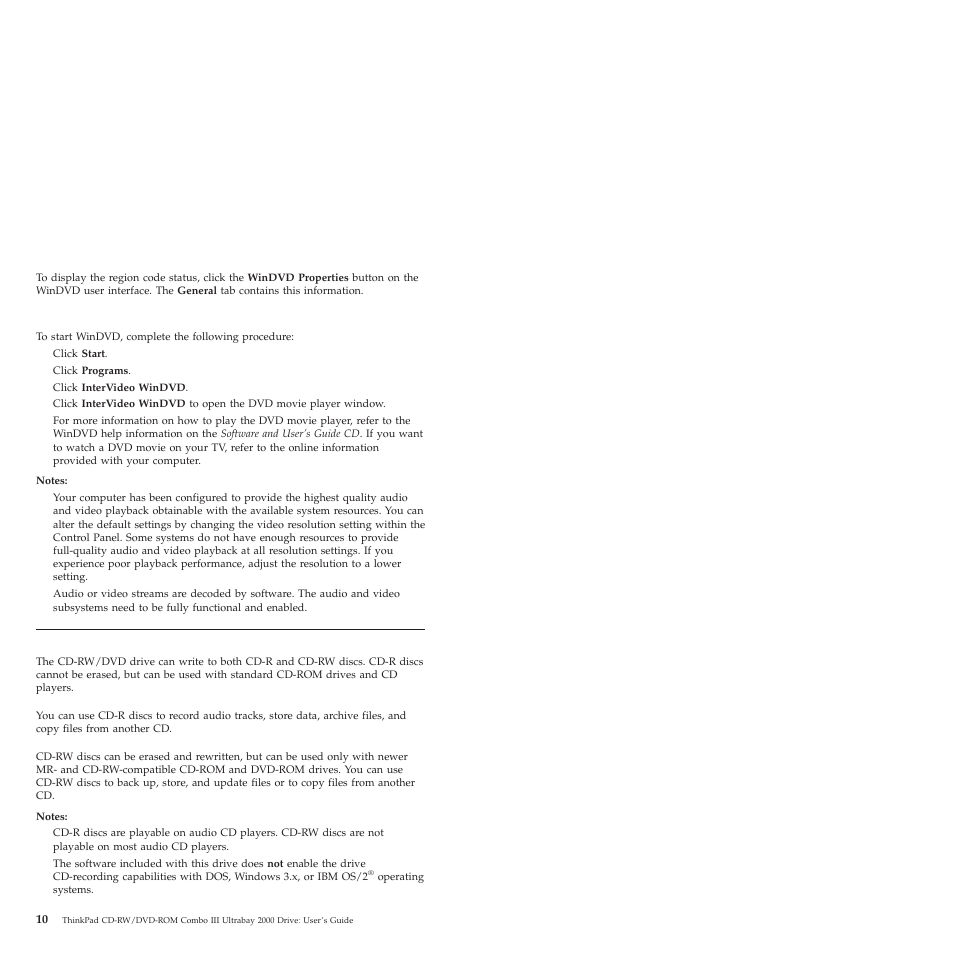 Starting windvd, Using the cd-r and cd-rw function | IBM ThinkPad 22P6982 User Manual | Page 18 / 42