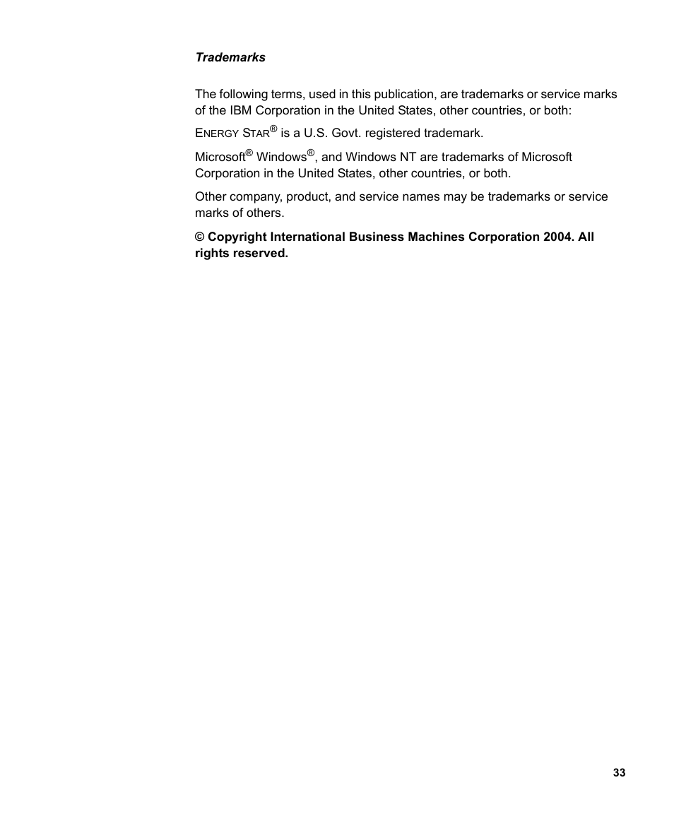 Trademarks | IBM 150P User Manual | Page 35 / 35