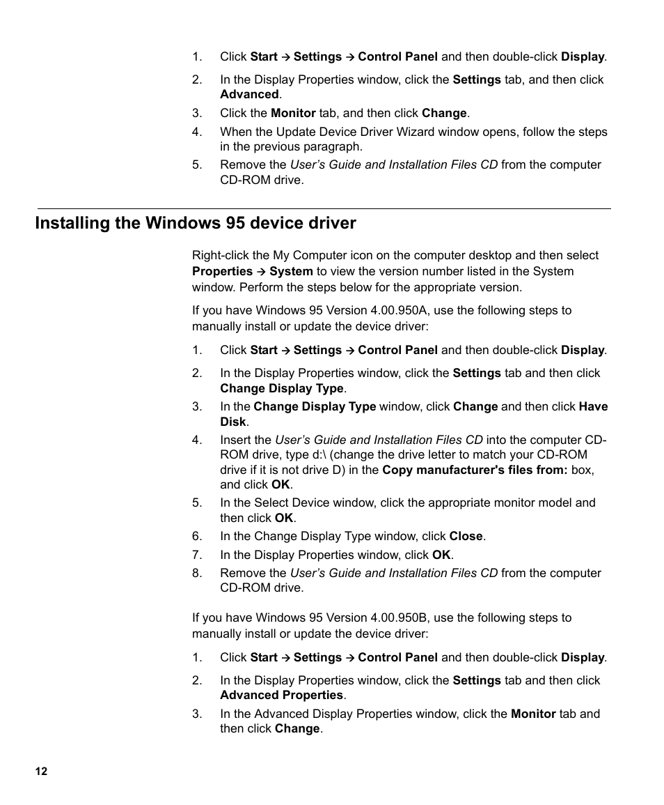 Installing the windows 95 device driver | IBM L191p User Manual | Page 14 / 38