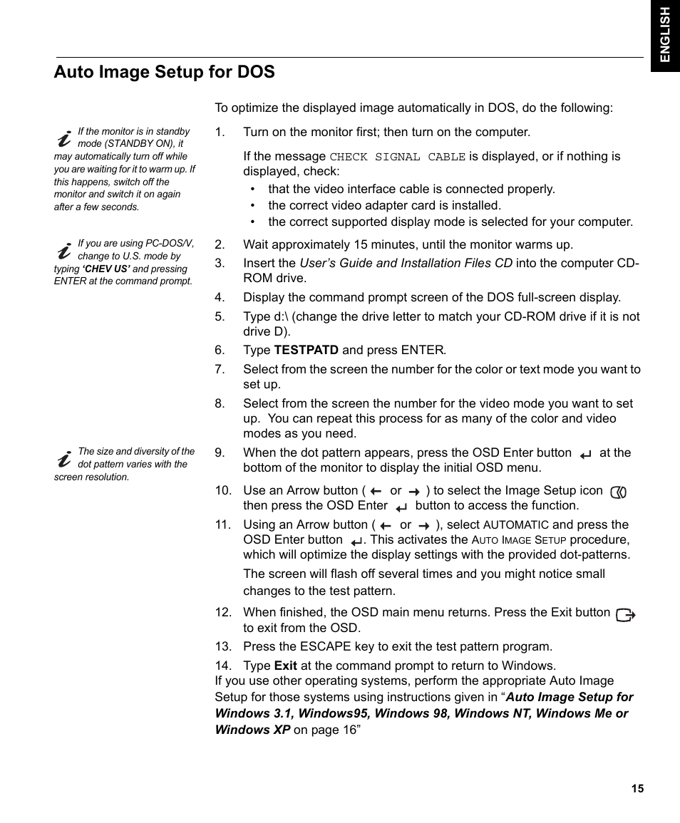 Auto image setup for dos | IBM L191p User Manual | Page 17 / 38