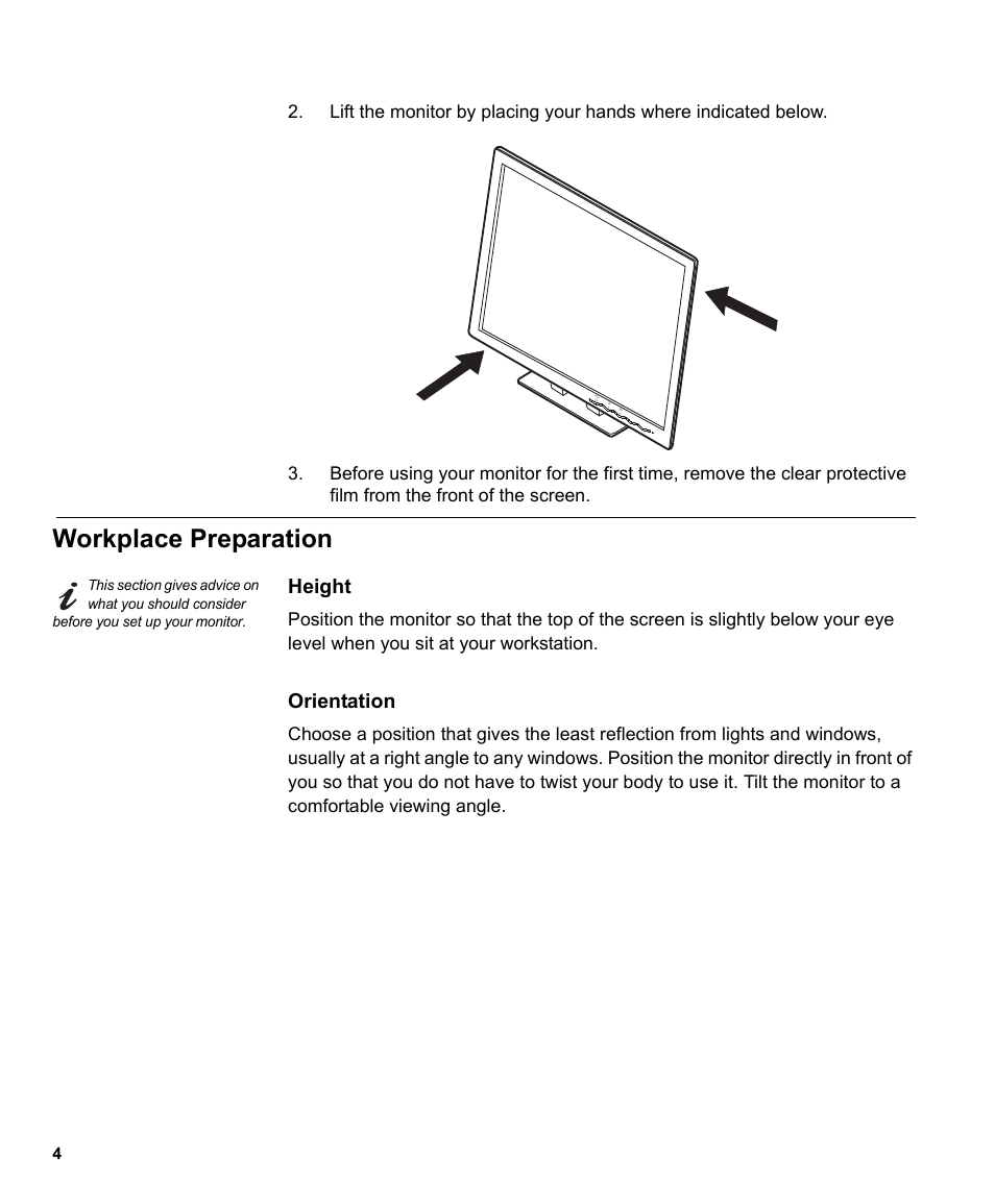 Workplace preparation | IBM L191p User Manual | Page 6 / 38