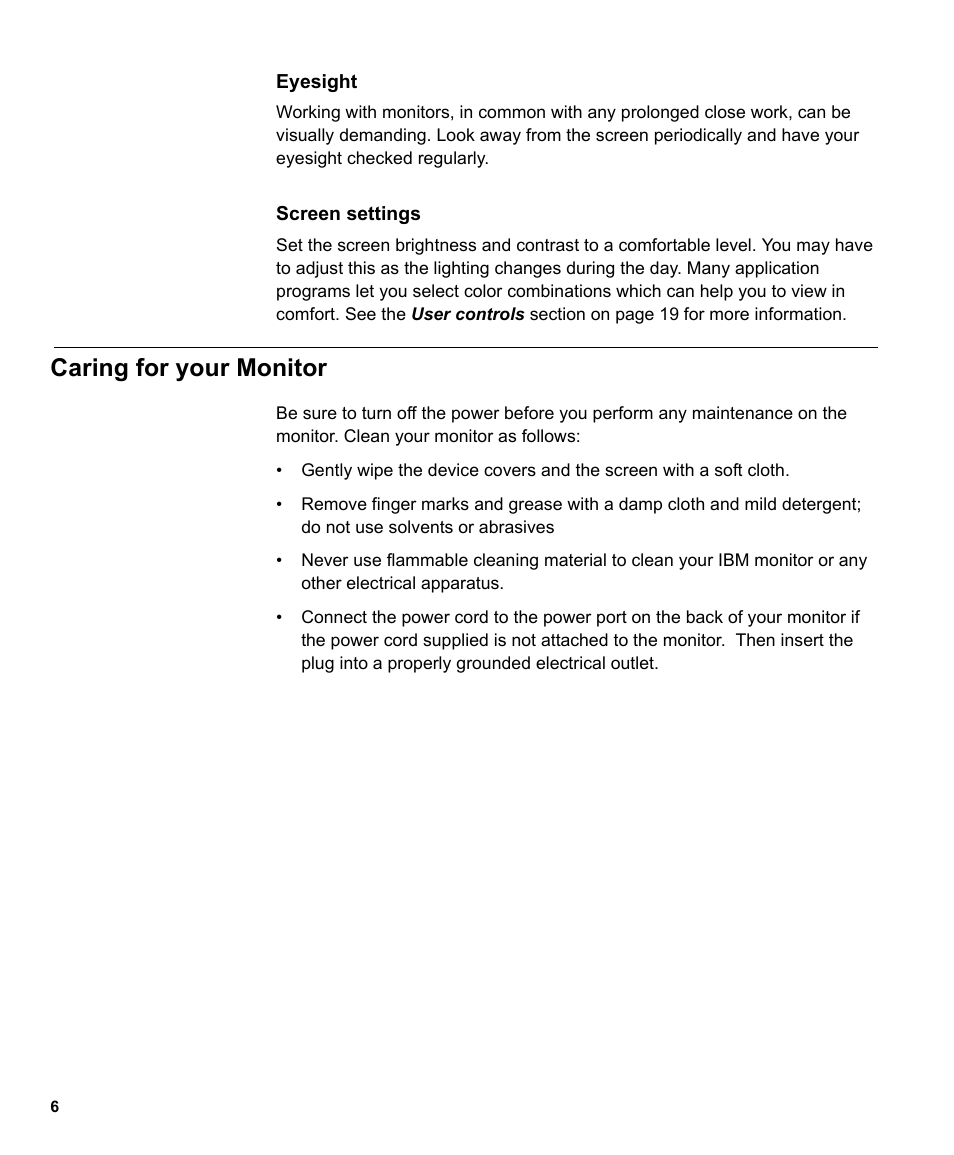 Caring for your monitor | IBM L191p User Manual | Page 8 / 38