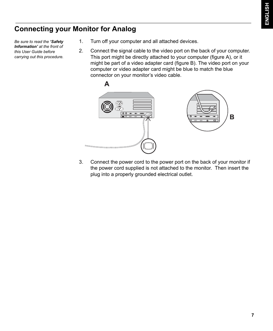 Connecting your monitor for analog | IBM L191p User Manual | Page 9 / 38