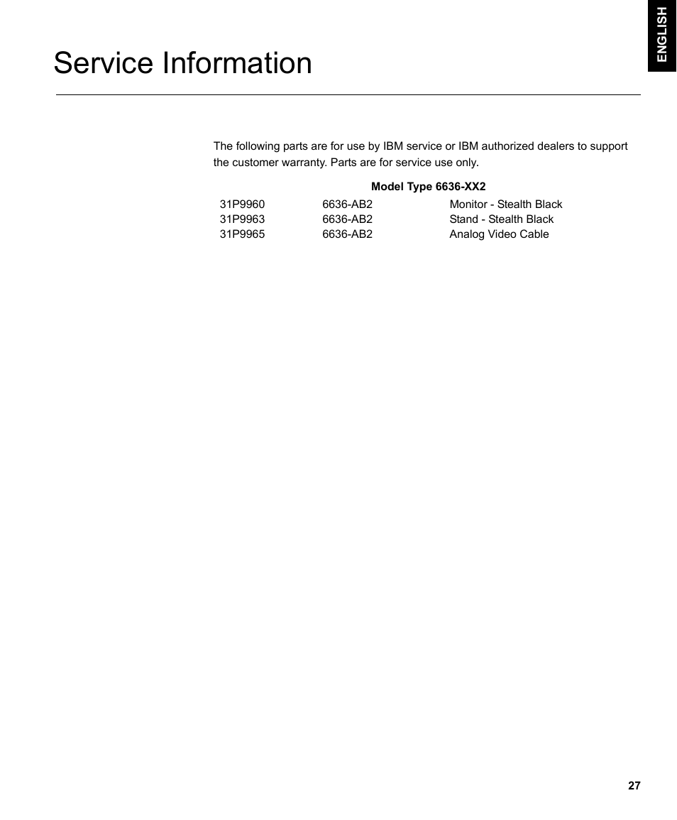 Service information | IBM L150 User Manual | Page 30 / 33