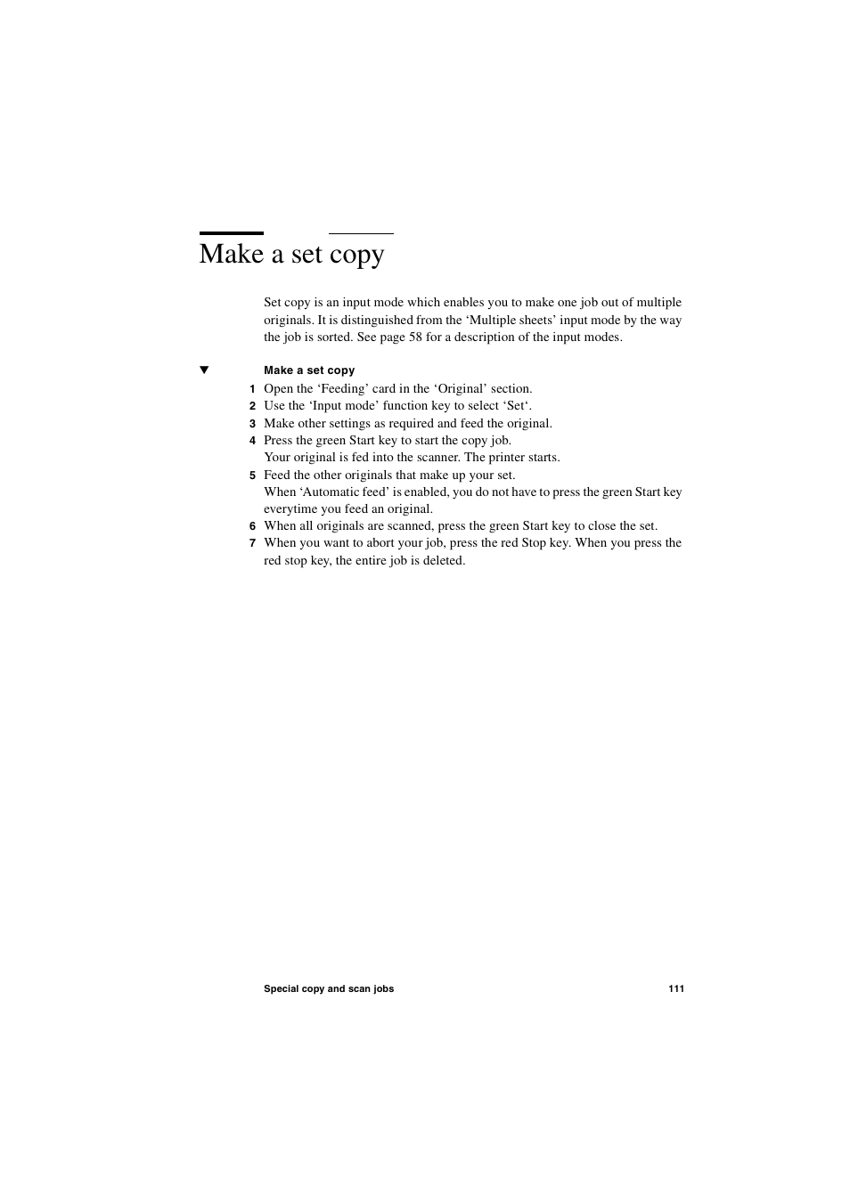 Make a set copy, Make a set copy 111 | IBM Oce TDS800 User Manual | Page 111 / 281