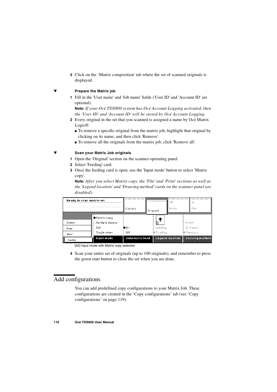 Add configurations, Add configurations 116 | IBM Oce TDS800 User Manual | Page 116 / 281