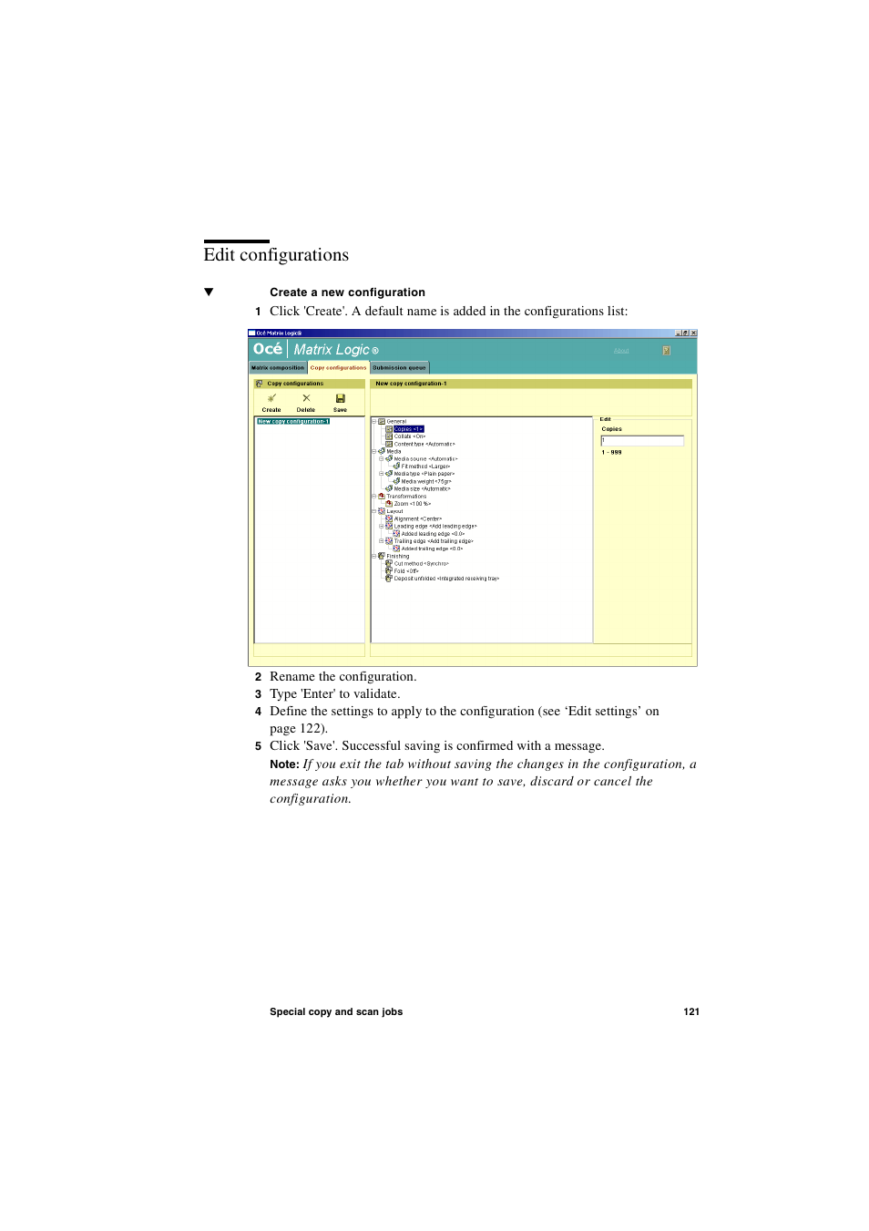 Edit configurations, Edit configurations 121 | IBM Oce TDS800 User Manual | Page 121 / 281