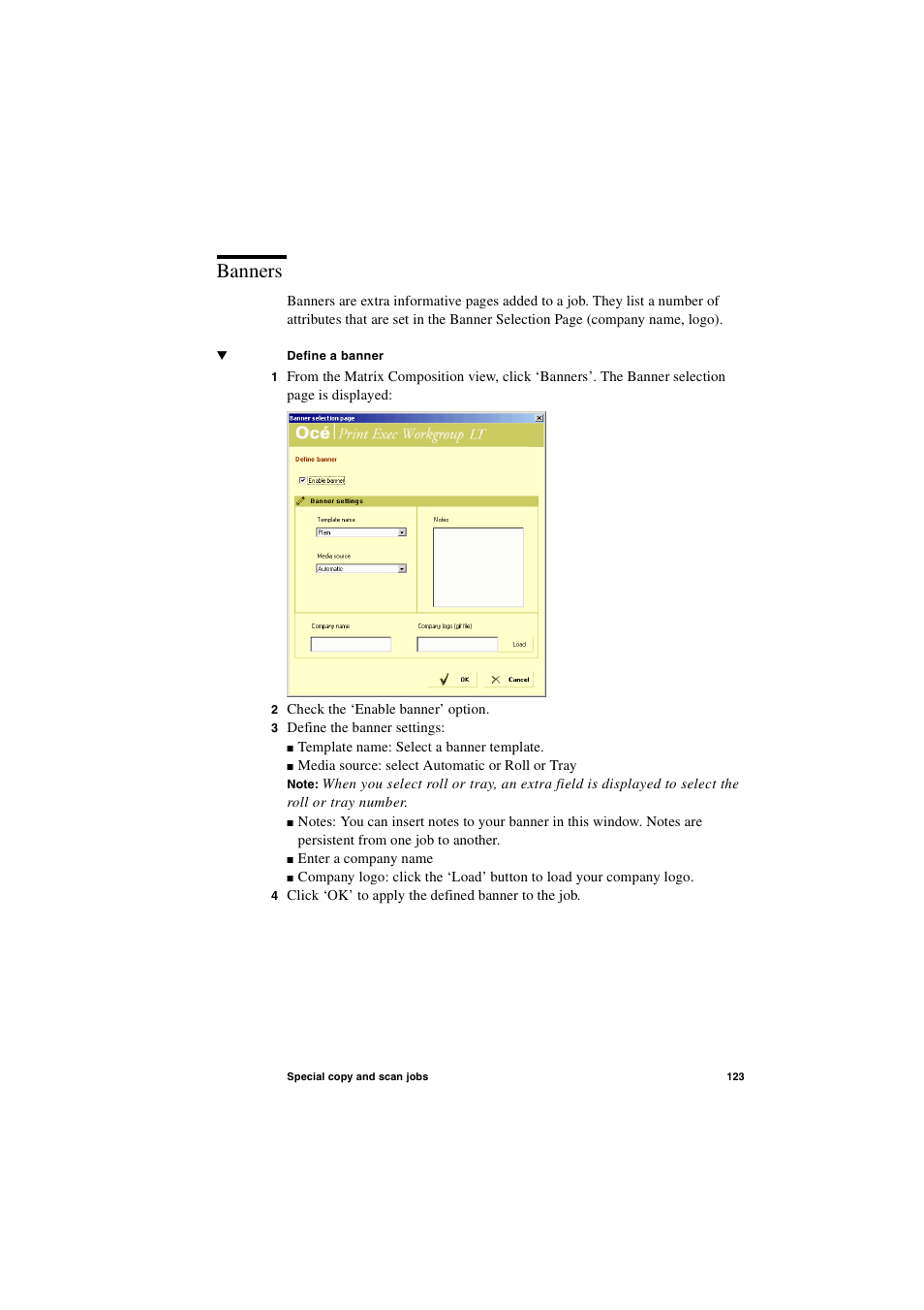 Banners, Banners 123, Océ power logic®: remote logic | IBM Oce TDS800 User Manual | Page 123 / 281