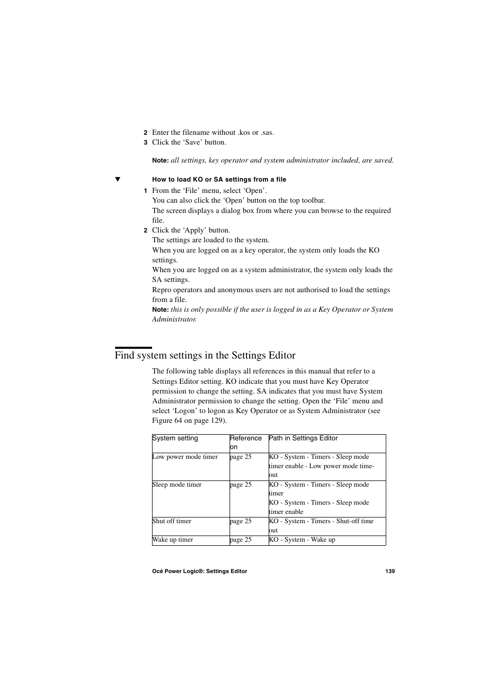 Find system settings in the settings editor, Find system settings in the settings editor 139 | IBM Oce TDS800 User Manual | Page 139 / 281