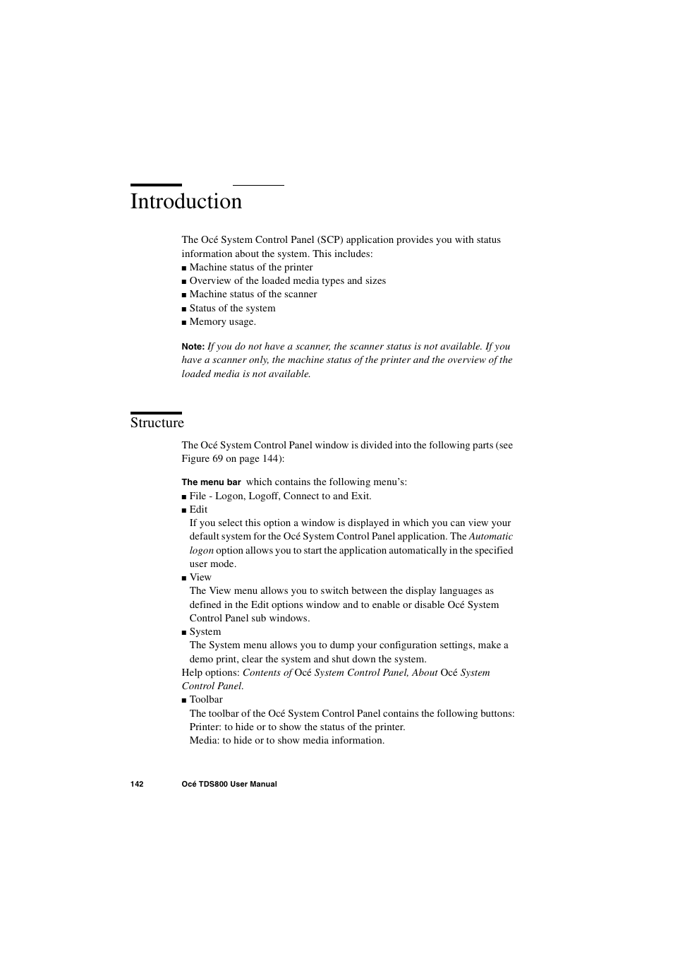 Introduction, Structure, Introduction 142 | Structure 142 | IBM Oce TDS800 User Manual | Page 142 / 281