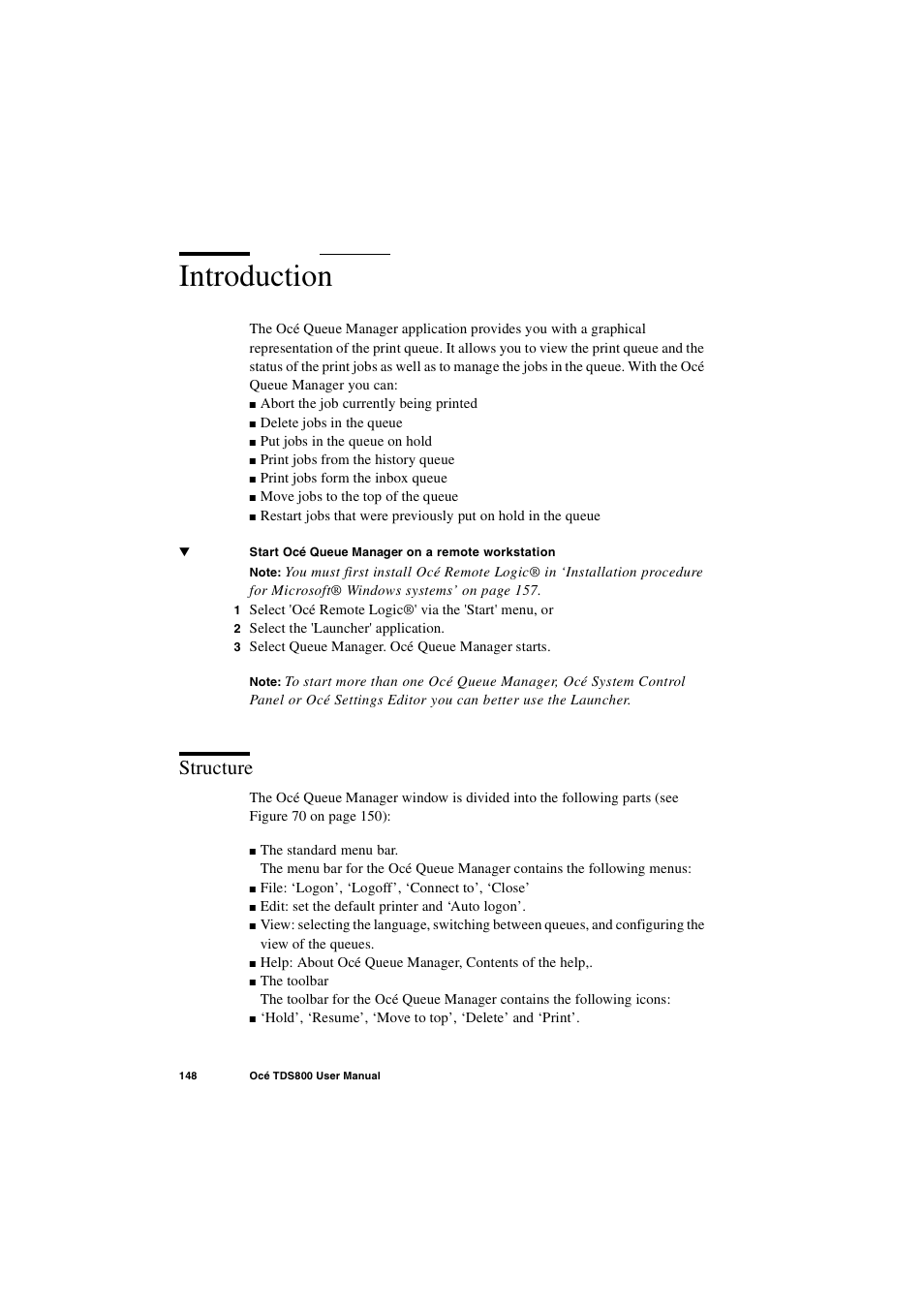 Introduction, Structure, Introduction 148 | Structure 148 | IBM Oce TDS800 User Manual | Page 148 / 281