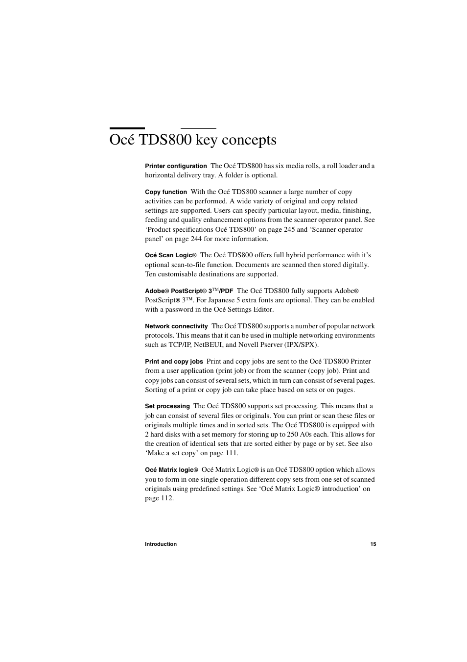 Océ tds800 key concepts, Océ tds800 key concepts 15 | IBM Oce TDS800 User Manual | Page 15 / 281