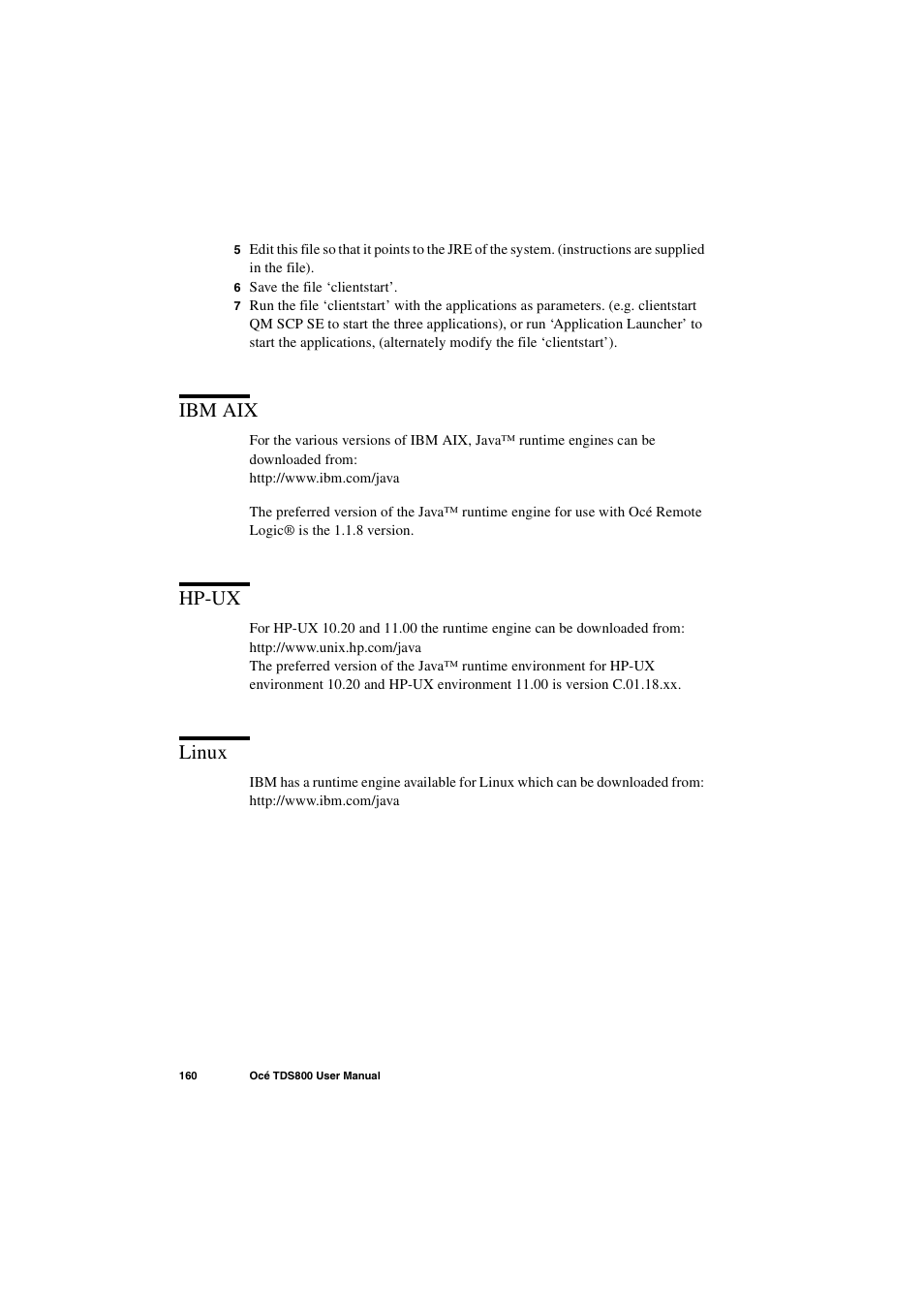 Ibm aix, Hp-ux, Linux | Ibm aix 160 hp-ux 160 linux 160 | IBM Oce TDS800 User Manual | Page 160 / 281