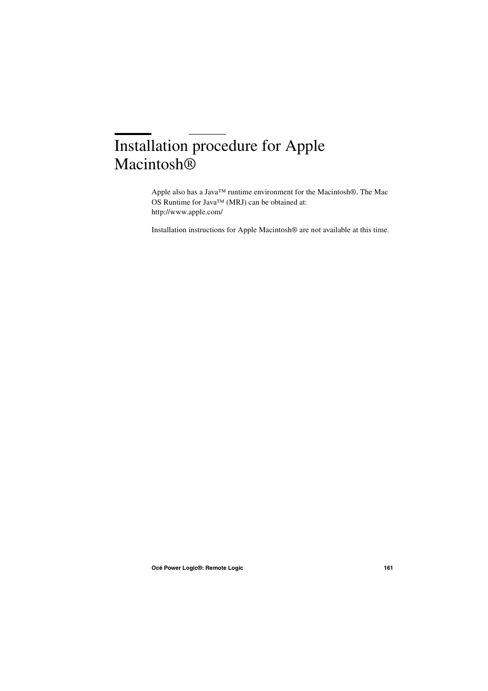 Installation procedure for apple macintosh, Installation procedure for apple macintosh® 161 | IBM Oce TDS800 User Manual | Page 161 / 281