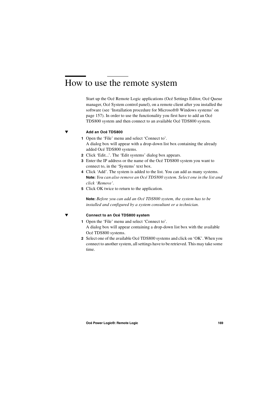 How to use the remote system, How to use the remote system 169 | IBM Oce TDS800 User Manual | Page 169 / 281