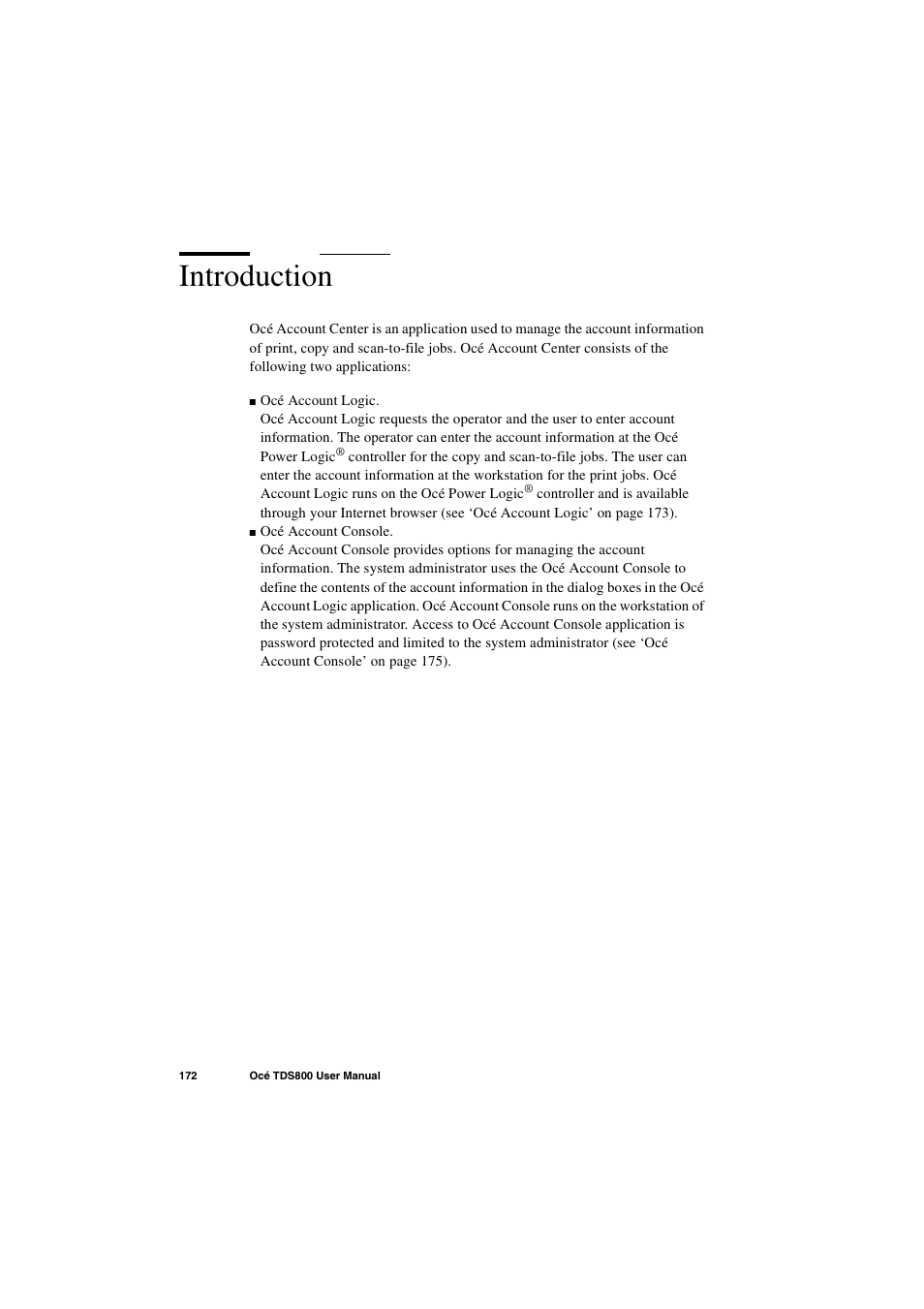 Introduction, Introduction 172 | IBM Oce TDS800 User Manual | Page 172 / 281