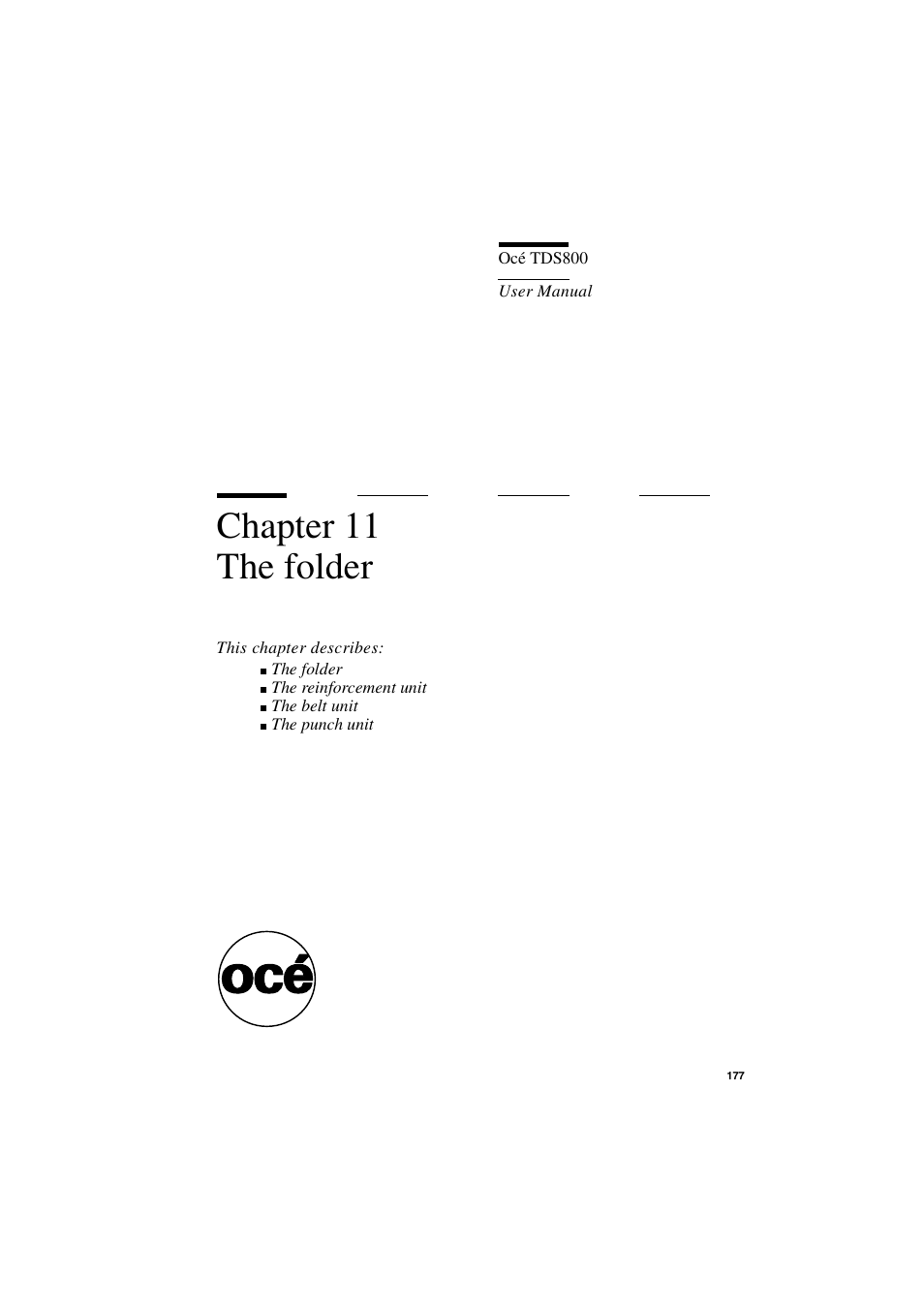 Chapter 11 the folder, Chapter 11, The folder | IBM Oce TDS800 User Manual | Page 177 / 281