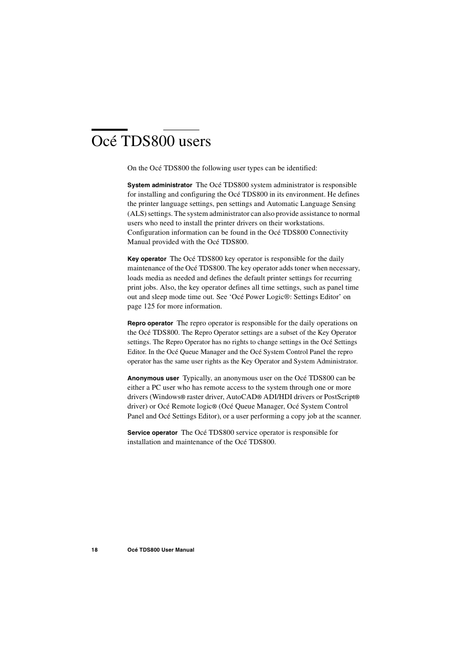 Océ tds800 users, Océ tds800 users 18 | IBM Oce TDS800 User Manual | Page 18 / 281