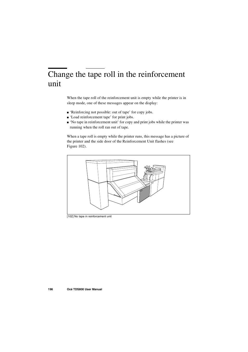 Change the tape roll in the reinforcement unit, Change the tape roll in the reinforcement unit 196 | IBM Oce TDS800 User Manual | Page 196 / 281