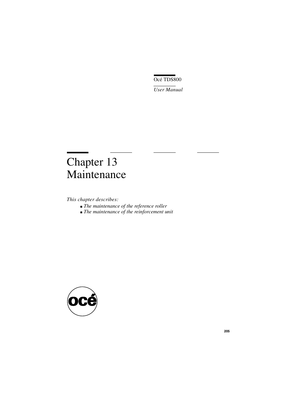 Chapter 13 maintenance, Chapter 13, Maintenance | IBM Oce TDS800 User Manual | Page 205 / 281