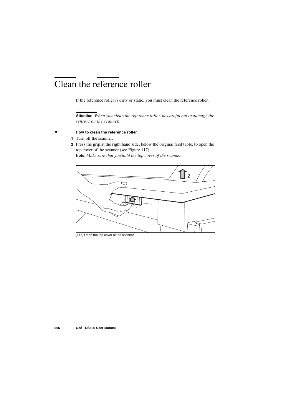 Clean the reference roller, Clean the re | IBM Oce TDS800 User Manual | Page 206 / 281