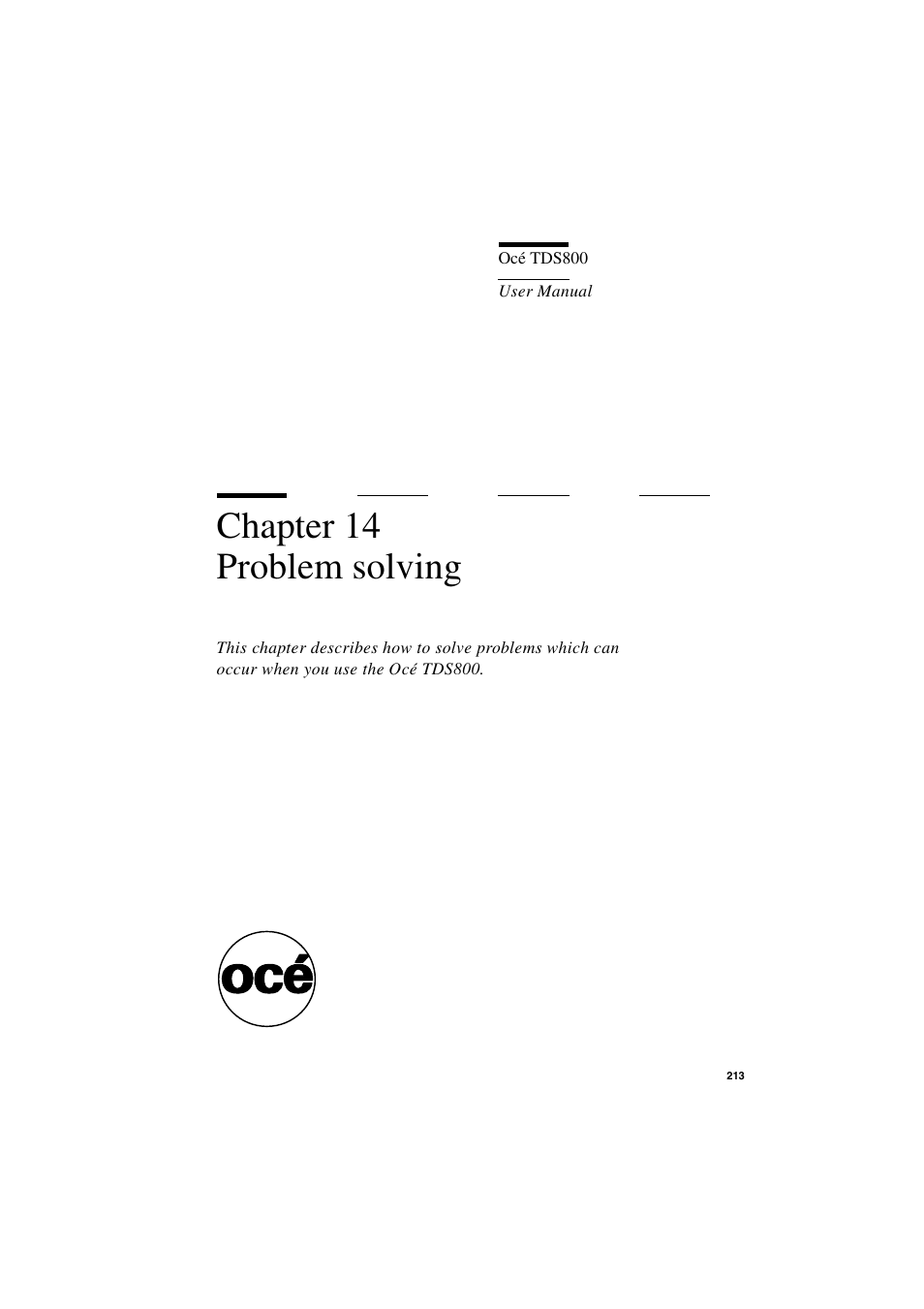 Chapter 14 problem solving, Chapter 14, Problem solving | IBM Oce TDS800 User Manual | Page 213 / 281