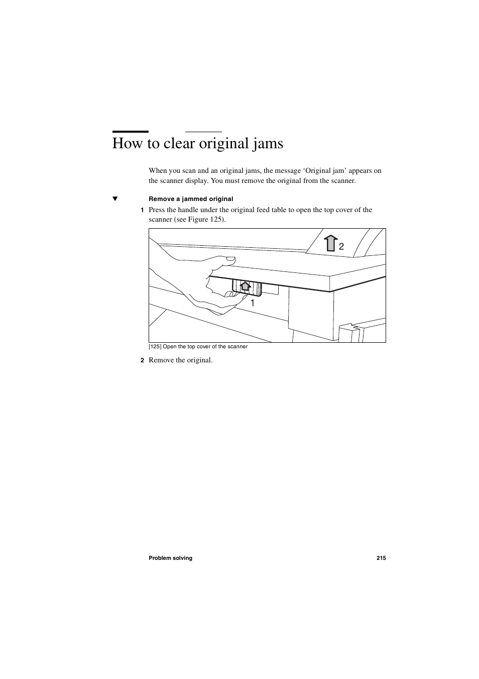 How to clear original jams, How to clear original jams 215 | IBM Oce TDS800 User Manual | Page 215 / 281