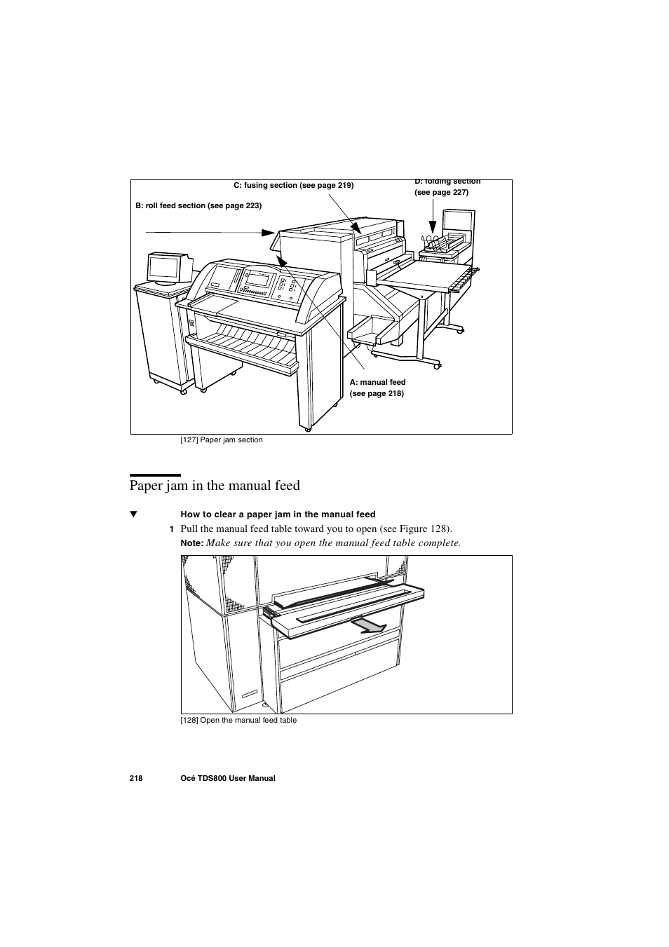 Paper jam in the manual feed, Paper jam in the manual feed 218 | IBM Oce TDS800 User Manual | Page 218 / 281