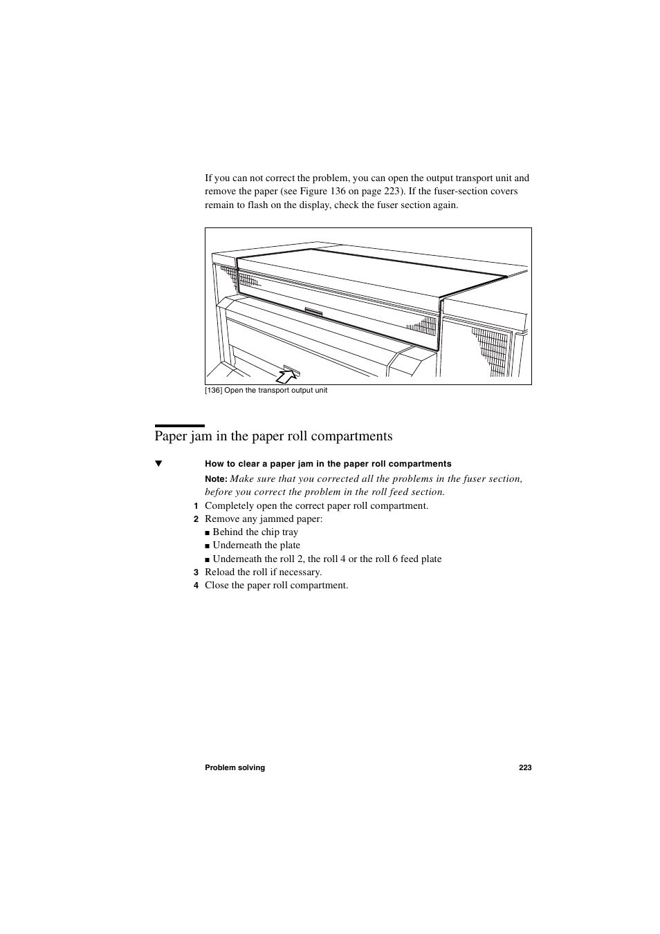 Paper jam in the paper roll compartments, Paper jam in the paper roll compartments 223 | IBM Oce TDS800 User Manual | Page 223 / 281