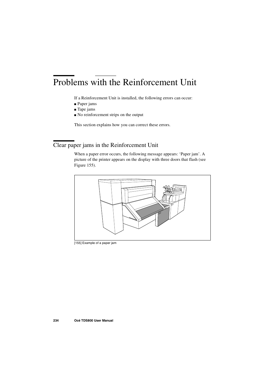 Problems with the reinforcement unit, Clear paper jams in the reinforcement unit, Problems with the reinforcement unit 234 | Clear paper jams in the reinforcement unit 234 | IBM Oce TDS800 User Manual | Page 234 / 281